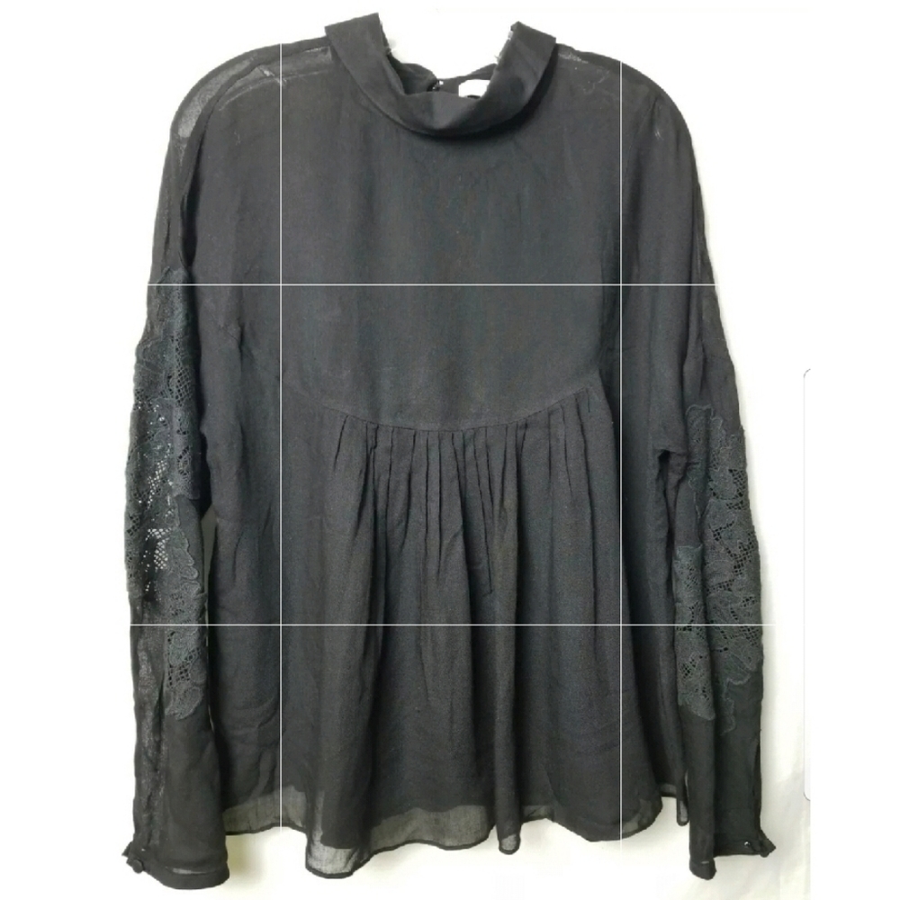 Tibi Blouse Embroidered Black High Neck Bow Tie Victorian Swing Womens  Small